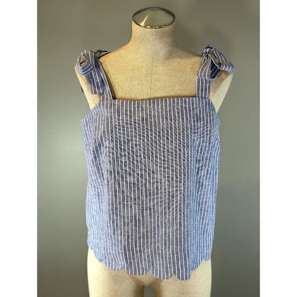 Ella Moss Esther Scalloped Tie Strap Top in Blue/White Size M - Picture 2 of 6